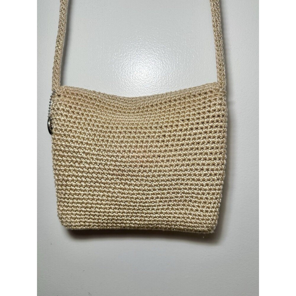 The Sak Gold Metallic Crochet Crossbody Bag Boho Knit Small Flap Purse - Picture 2 of 8